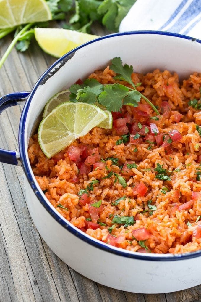 Mexican rice is perfect served with pinto beans.