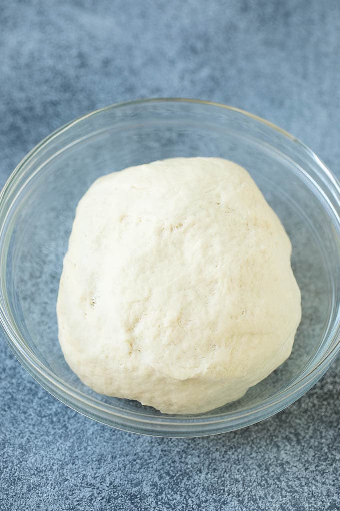 A bowl of homemade bagel dough.