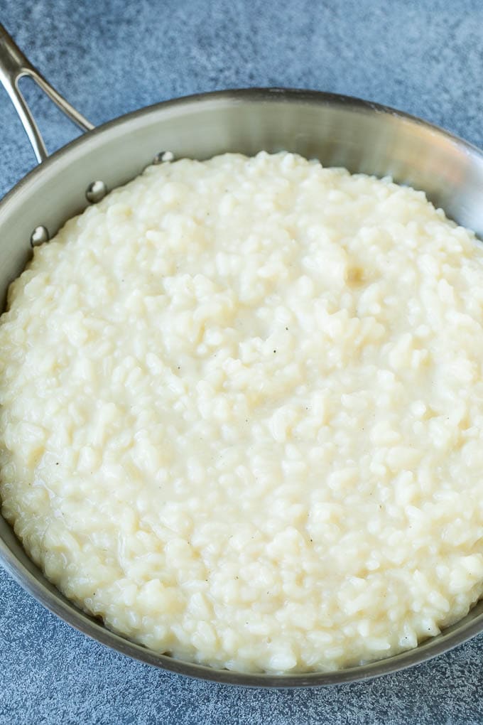 Creamy risotto in a pan.