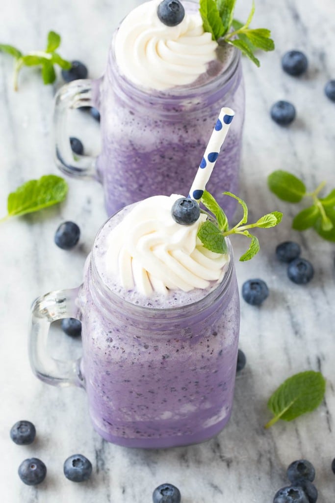 This recipe for a blueberry milkshake is a cool treat that's on the lighter side - this milkshake has 70% less calories than the original version!