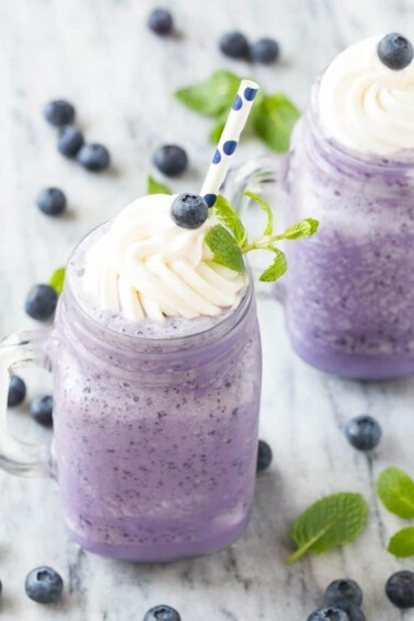 This recipe for a blueberry milkshake is a cool treat that's on the lighter side - this milkshake has 70% less calories than the original version!