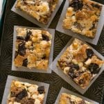 These Rocky Ledge Bars are the BEST cookie bar full of three kinds of chocolate, marshmallows and toffee.