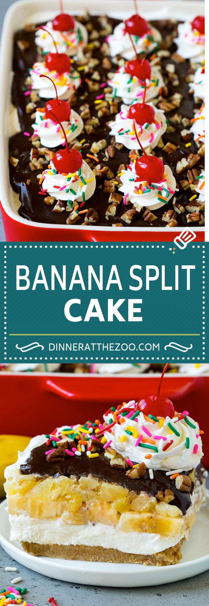 Banana Split Cake Recipe | No Bake Cake | Banana Split Dessert #banana #chocolate #nobake #cake #cheesecake #dinneratthezoo