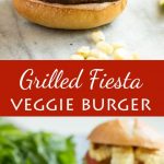 This grilled fiesta veggie burger features a spicy black bean patty topped with grilled avocado guacamole, corn and a southwestern sauce. It's the perfect crowd pleaser for your next barbecue. #GrillWithATwist #Ad