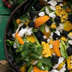 This blackberry apricot salad uses summer's finest produce and the creamy apricot poppyseed dressing is to die for!