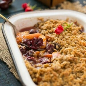 The ultimate fruit crisp featuring your favorite summer fruit and a buttery oatmeal walnut topping.