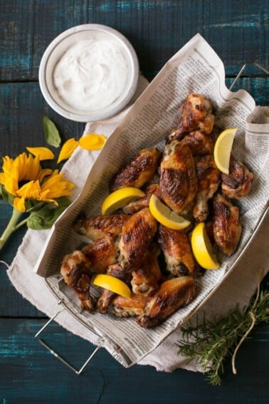 These super crispy lemon chicken wings are baked not fried, the secret is in the special brine.
