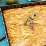 A recipe for buttery cake full of fresh apples and cinnamon, finished off with a touch of honey.