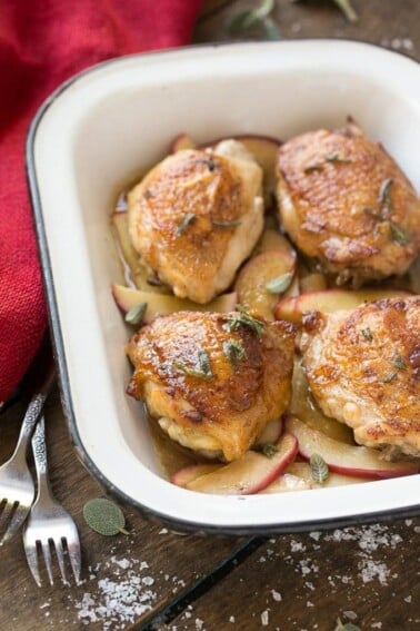 This cider glazed chicken is the perfect dinner for a busy weeknight - it only has 6 ingredients and is ready in 30 minutes.