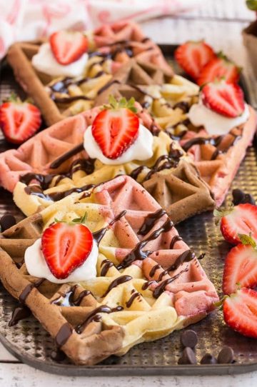 Have your favorite ice cream flavor for breakfast with this recipe for neapolitan waffles. It's one batter flavored three different ways!