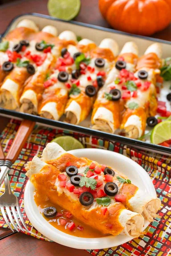 Pumpkin isn't just for dessert! These chicken enchiladas are made with a velvety pumpkin sauce that's totally savory and an unexpected way to elevate enchiladas into a dish fit for company.