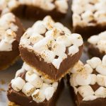 S'mores fudge with a crunchy graham cracker crust, creamy chocolate fudge filling and plenty of toasted marshmallows on top. The best fudge I've ever had!