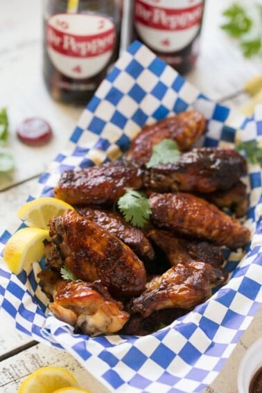 These sweet and tangy baked chicken wings are smothered in a homemade barbecue sauce. They’re extra crispy without any frying required!