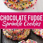 These chocolate fudge cookies with sprinkles are a soft sugar cookie topped with a rich and creamy fudge filling and finished off with rainbow sprinkles. The perfect treat for the holidays or any other festive occasion! #bakingwithbetty #ad