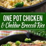 This one pot chicken with cheddar broccoli rice combines classic flavors for a quick and easy dinner. Chicken thighs are cooked with a creamy cheesy broccoli cheddar rice for a complete meal without all the cleanup.