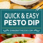 This pesto dip is a blend of mayonnaise, sour cream, basil pesto and seasonings that are combined to create a rich and creamy dip in just minutes.