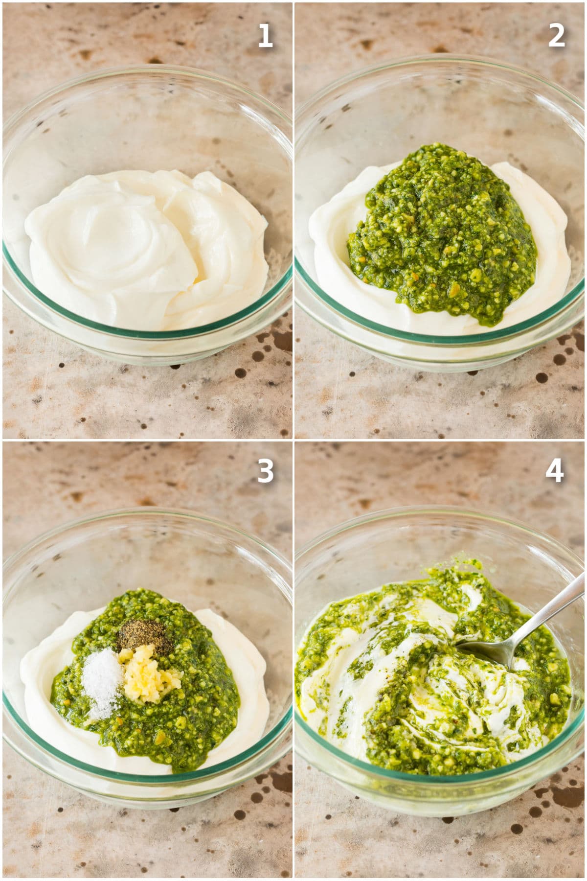 Step by step photos showing how to make a creamy dip.