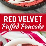 This giant red velvet puffed pancake bakes up in the oven and is topped with a cream cheese glaze and fresh fruit. It's a breakfast delight that will brighten up any morning!
