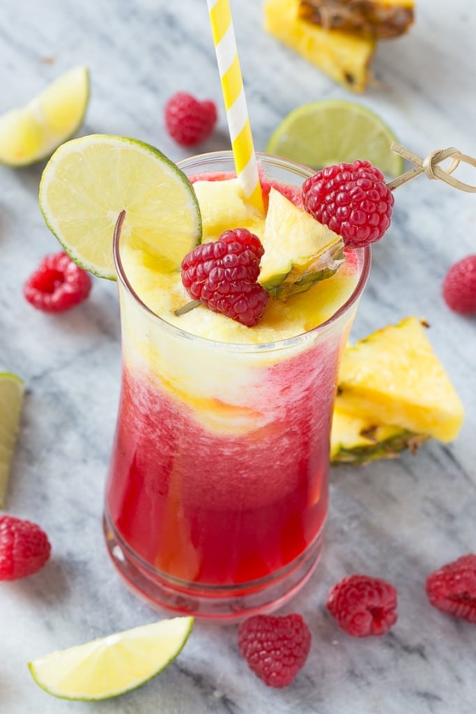 This sparkling raspberry pineapple freeze is a festive and refreshing drink that takes just minutes to put together.