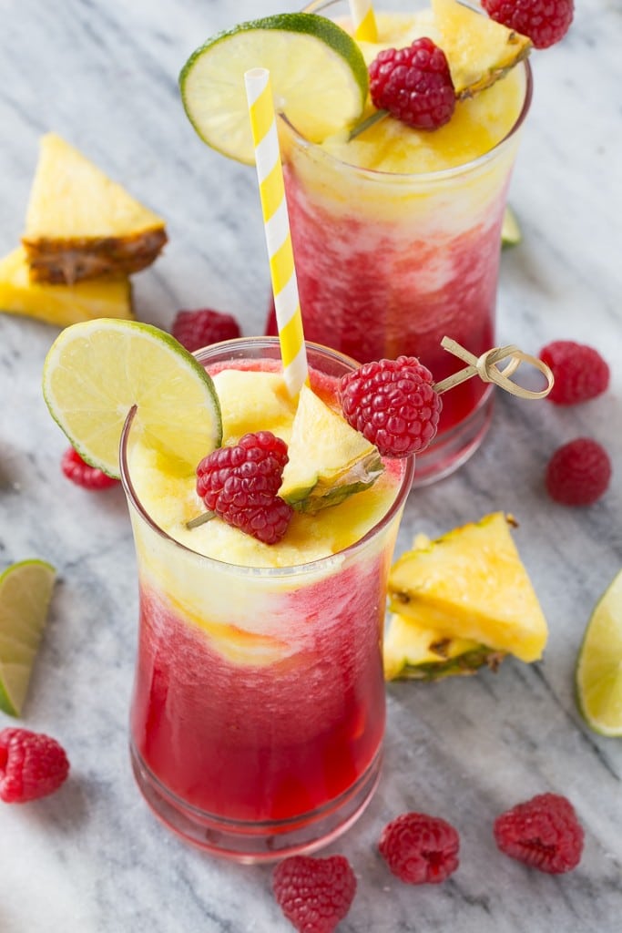 This sparkling raspberry pineapple freeze is a festive and refreshing drink that takes just minutes to put together.