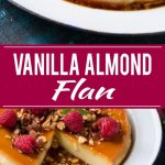 This rich and creamy flan is flavored with vanilla and almonds and is finished off with chopped honey roasted almonds and raspberries. #ad