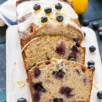 This recipe for blueberry banana bread is a moist loaf of the classic sweet bread that's chock full of juicy blueberries and topped with a lemon cream cheese glaze.