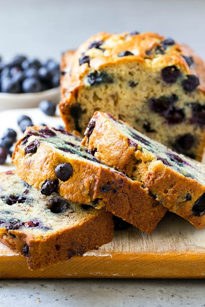 Slices of blueberry banana bread.