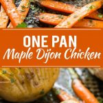 This recipe for maple dijon chicken with hasselback potatoes and carrots is a healthy and easy one pan meal that the whole family will love!