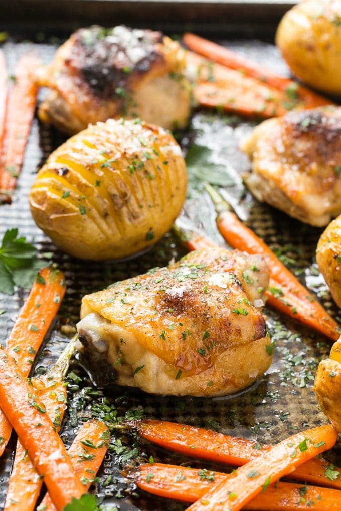 Maple roasted chicken with hasselback potatoes.