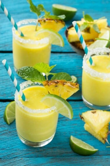 This pineapple coconut smoothie recipe is a tropical fruit delight that's both healthy and refreshing. #ad