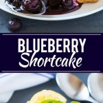 This recipe for blueberry shortcake is vanilla ice cream and homemade blueberry sauce sandwiched between lemon shortcake and finished off with whipped cream. This easy and elegant dessert is perfect for any occasion! #SoHoppinGood ad