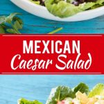 This recipe for mexican caesar salad is crisp romaine lettuce tossed in a creamy cilantro dressing, then finished off with a variety of fun toppings. It's caesar salad in a whole new way that might be even better than the original!