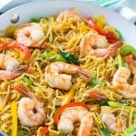 This recipe for shrimp chow mein is a quick and easy one pot meal with plenty of stir fried shrimp and vegetables tossed with noodles and a simple sauce.