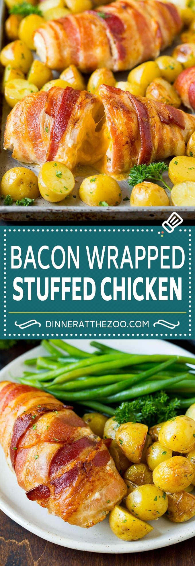 Bacon Wrapped Stuffed Chicken Breast Recipe | Sheet Pan Chicken #chicken #dinner #onepan #bacon #potatoes #dinneratthezoo