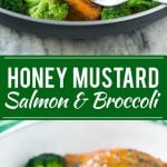 This recipe for honey mustard salmon is seared salmon fillets coated in a sweet and tangy honey mustard sauce. Add broccoli to make a one pot meal!