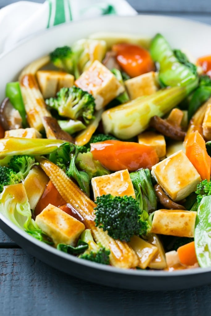 Buddha's delight with tofu, bok choy and a variety of other veggies in a light sauce.