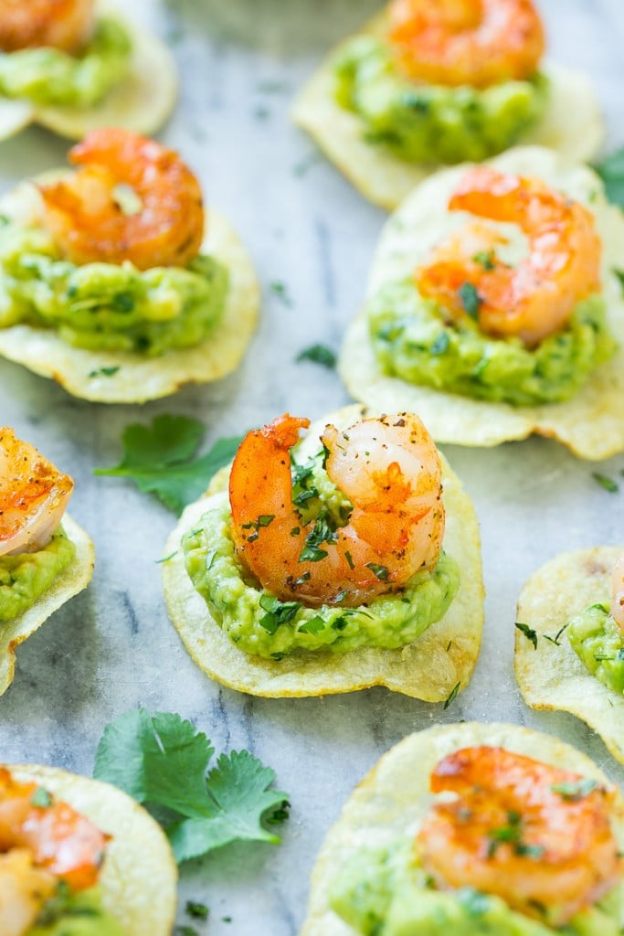 Mexican shrimp bites garnished with fresh cilantro.