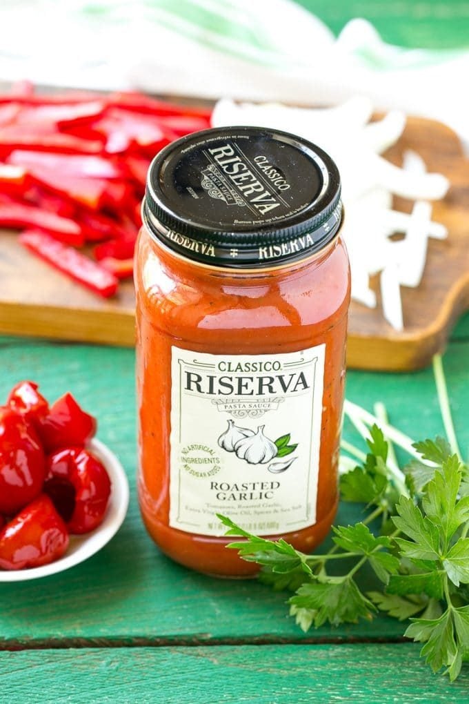 A bottle of Classico Riserva pasta sauce.