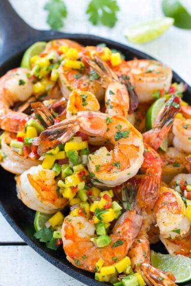 This recipe for cilantro lime shrimp with mango avocado salsa is a quick yet impressive dinner or appetizer that's full of flavor and color. Best of all, it's ready in just 20 minutes!
