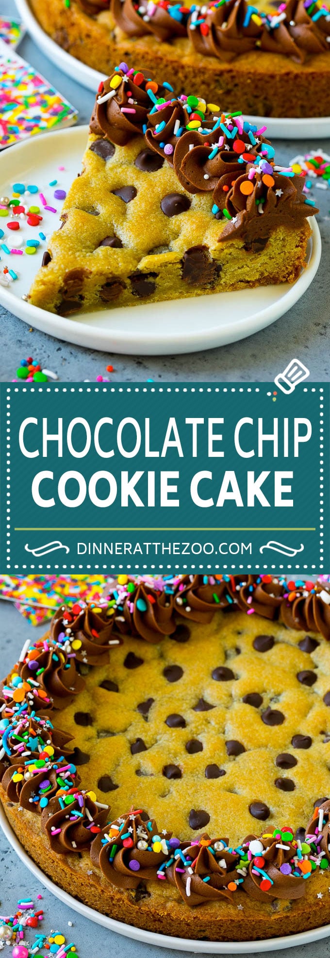 Cookie Cake Recipe | Chocolate Chip Cookie Cake #cookies #cake #chocolate #dessert #dinneratthezoo #sprinkles