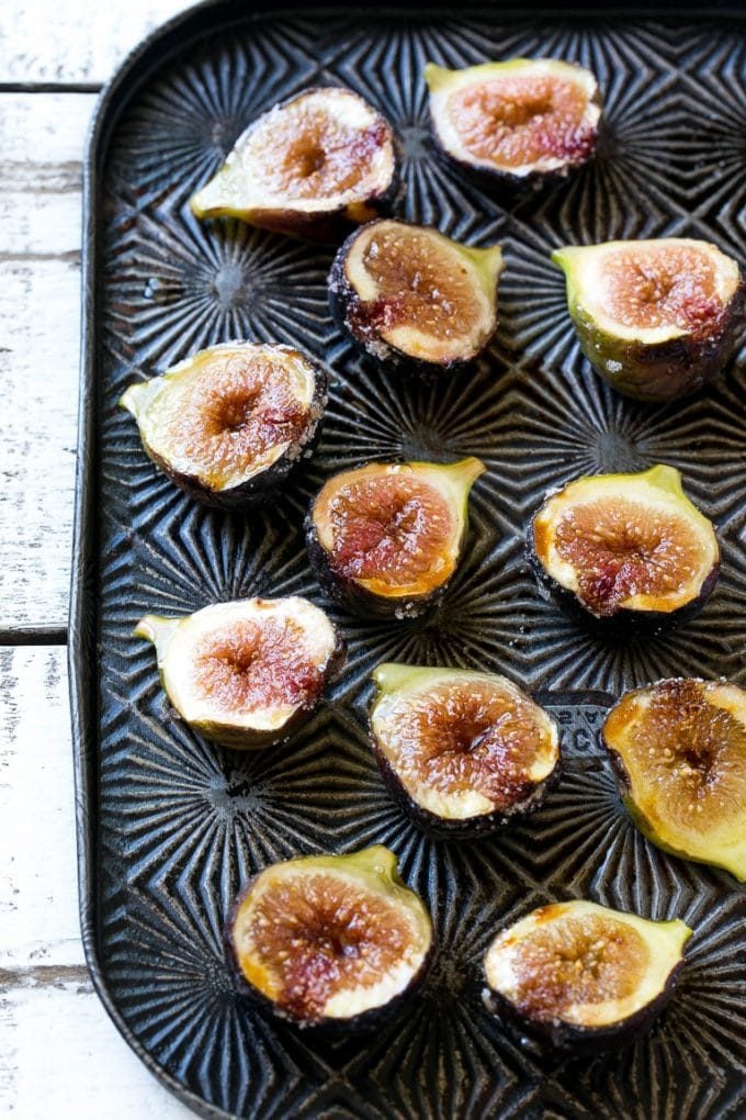 A pan of sugar roasted figs.