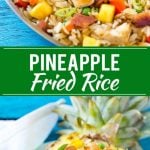 This recipe for pineapple fried rice is loaded with chicken, bacon, crunchy veggies and juicy pineapple. A simple and easy main course or side dish that's MUCH better than take out! #Back2SchoolSuccess #ad