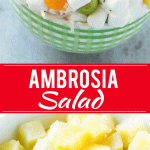 This recipe for ambrosia salad is a variety of colorful fruit with marshmallows and coconut, tossed in a light and creamy dressing. An easy salad that's a classic for good reason, people always beg me for the recipe!