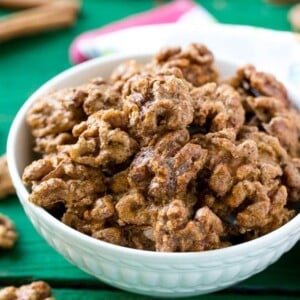 This recipe for candied walnuts is walnut halves coated in a sweet cinnamon sugar mixture and baked to crispy and crunchy perfection. Candied walnuts are perfect for salads, snacking or package them up for a fun homemade gift idea!