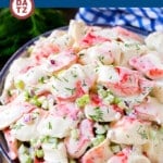 This crab salad is a blend of imitation crab, vegetables and herbs, all tossed in a simple creamy dressing. A quick and easy salad!