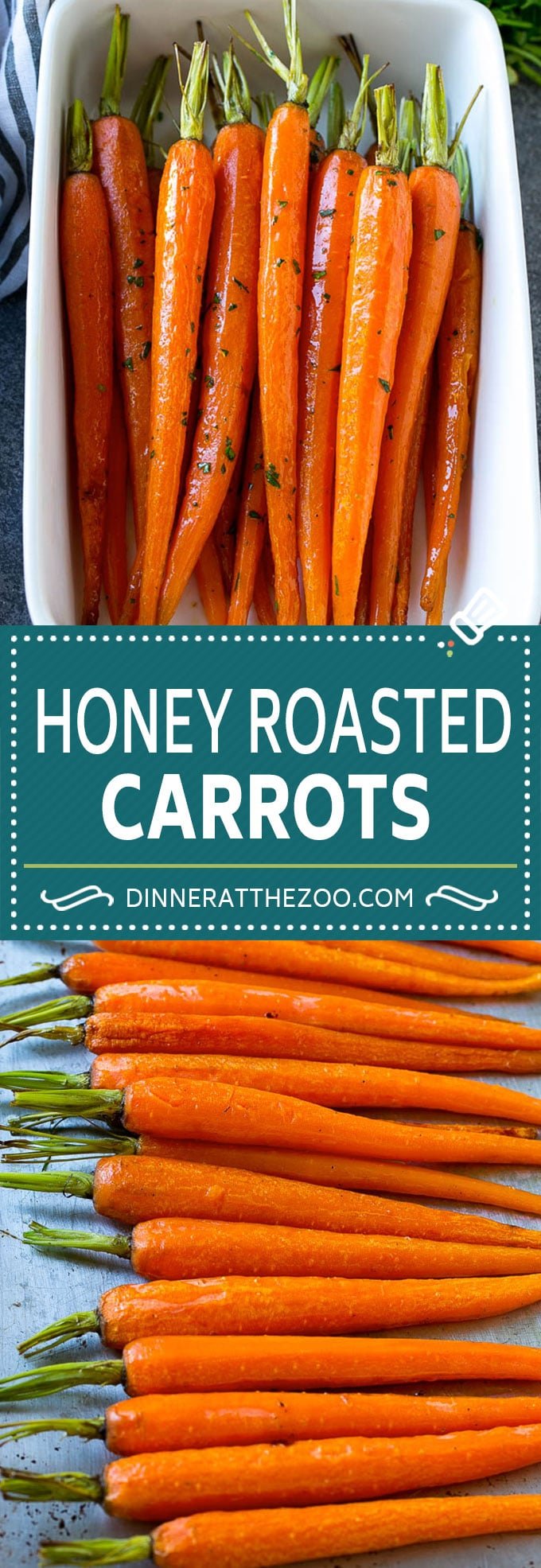 This recipe for honey roasted carrots is whole carrots, bathed in honey and seasonings, then roasted over high heat until tender and caramelized.