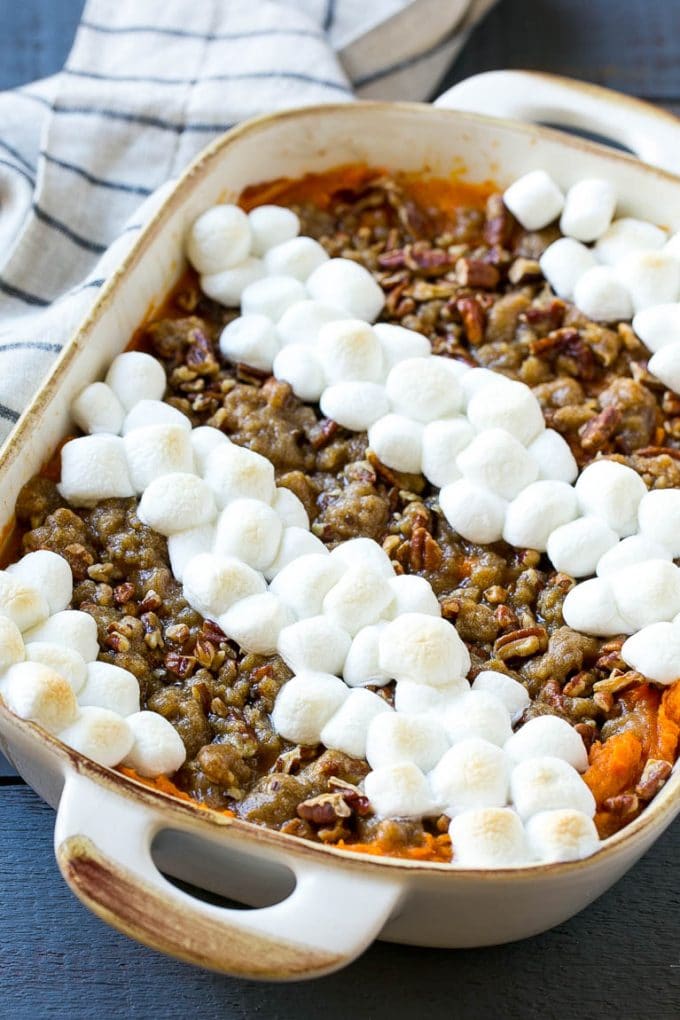 Sweet Potato Casserole in a baking dish.