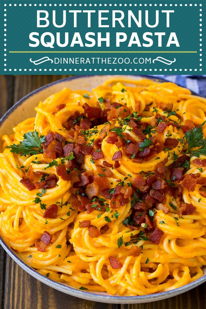 Butternut Squash Pasta Recipe #pasta #squash #bacon #fall #dinner #dinneratthezoo
