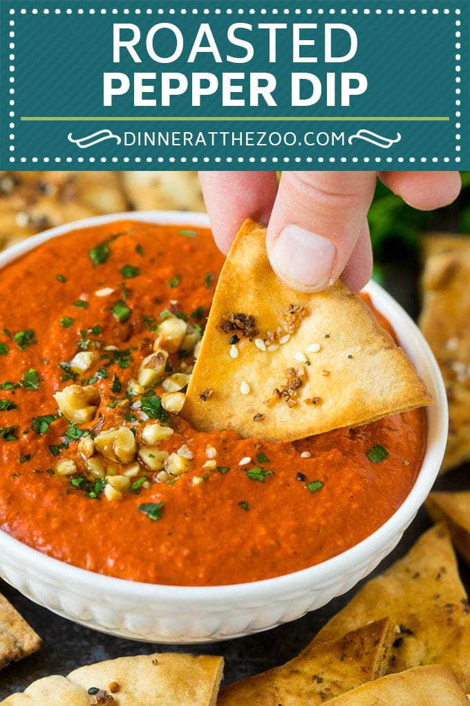 Roasted Red Pepper Dip | Muhammara Dip | Middle Eastern Dip #bellpeppers #walnuts #dip #appetizer #dinneratthezoo