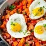 This recipe for sweet potato hash is full of ham, veggies and sweet potatoes - add a fried egg and you've got brunch perfection!
